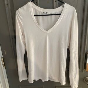 White V-Neck Long Sleeve Top